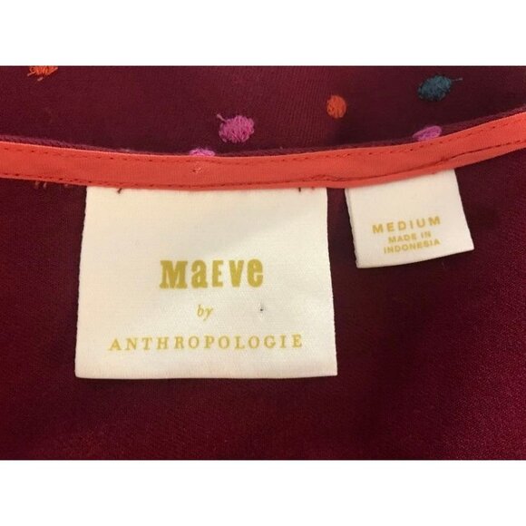ANTHROPOLOGIE MAEVE Dottie Top Blouse Size Medium Burgundy Embroidered Polka Dot - Picture 7 of 9